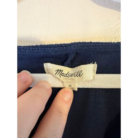 Madewell Navy Faux Wrap Flutter Short Sleeve Cotton Blend Mini Dress Sz Medium - Picture 5 of 8